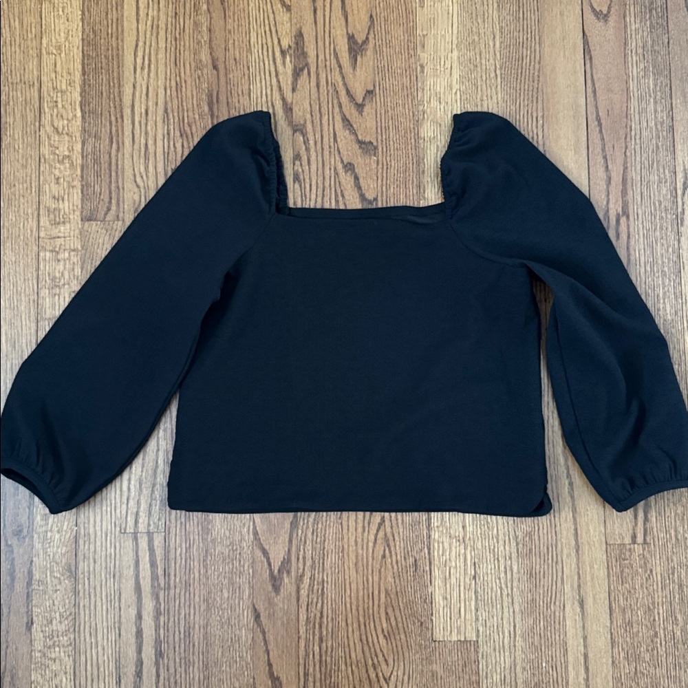 Madewell Black Square Neck Top - with puff sleeves - M